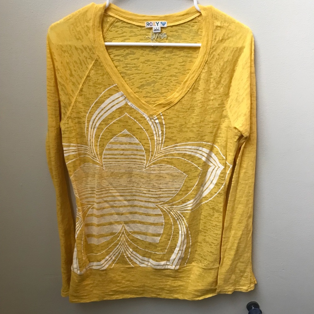 L Roxy Yellow Long sleeve Tshirt with White flower